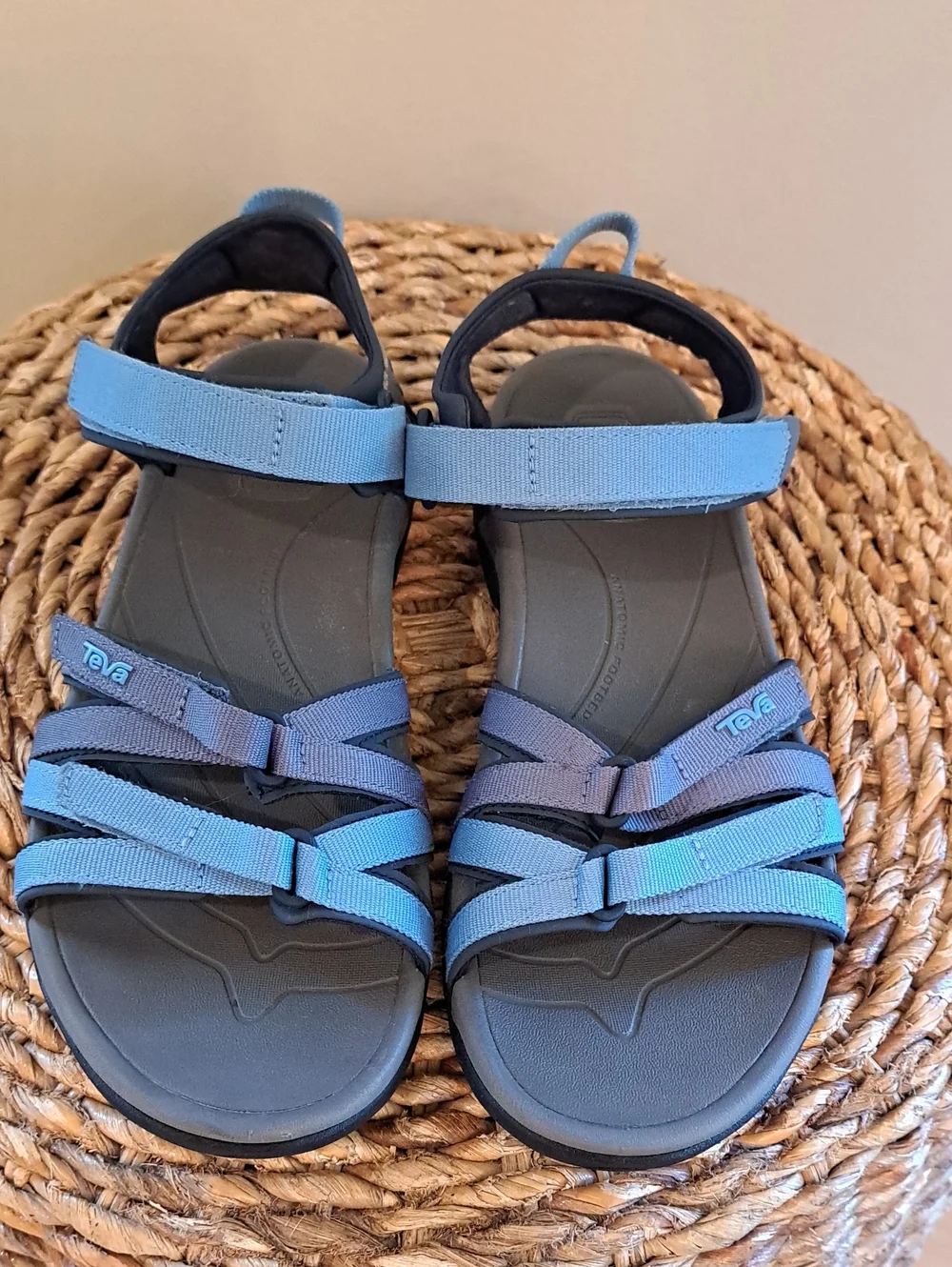 TEVA Womens Tirra Outdoor/Active Blue Nylon Strap Grey/Black Rubber Sandals 9